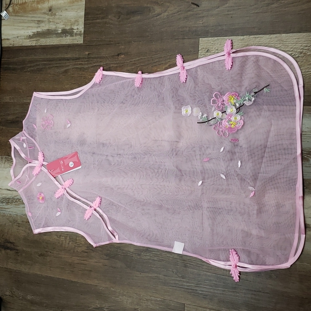 NWT MAN YAN Pink See Through Cheongsam Size Large